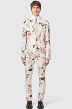 Lincoln Skinny Fit Pink Floral Cotton Suit