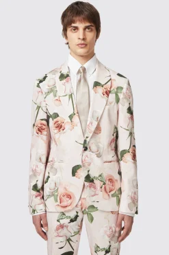 Lincoln Skinny Fit Pink Floral Cotton Suit