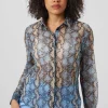 Lopez Skinny Fit Grey Snake Print Shirt