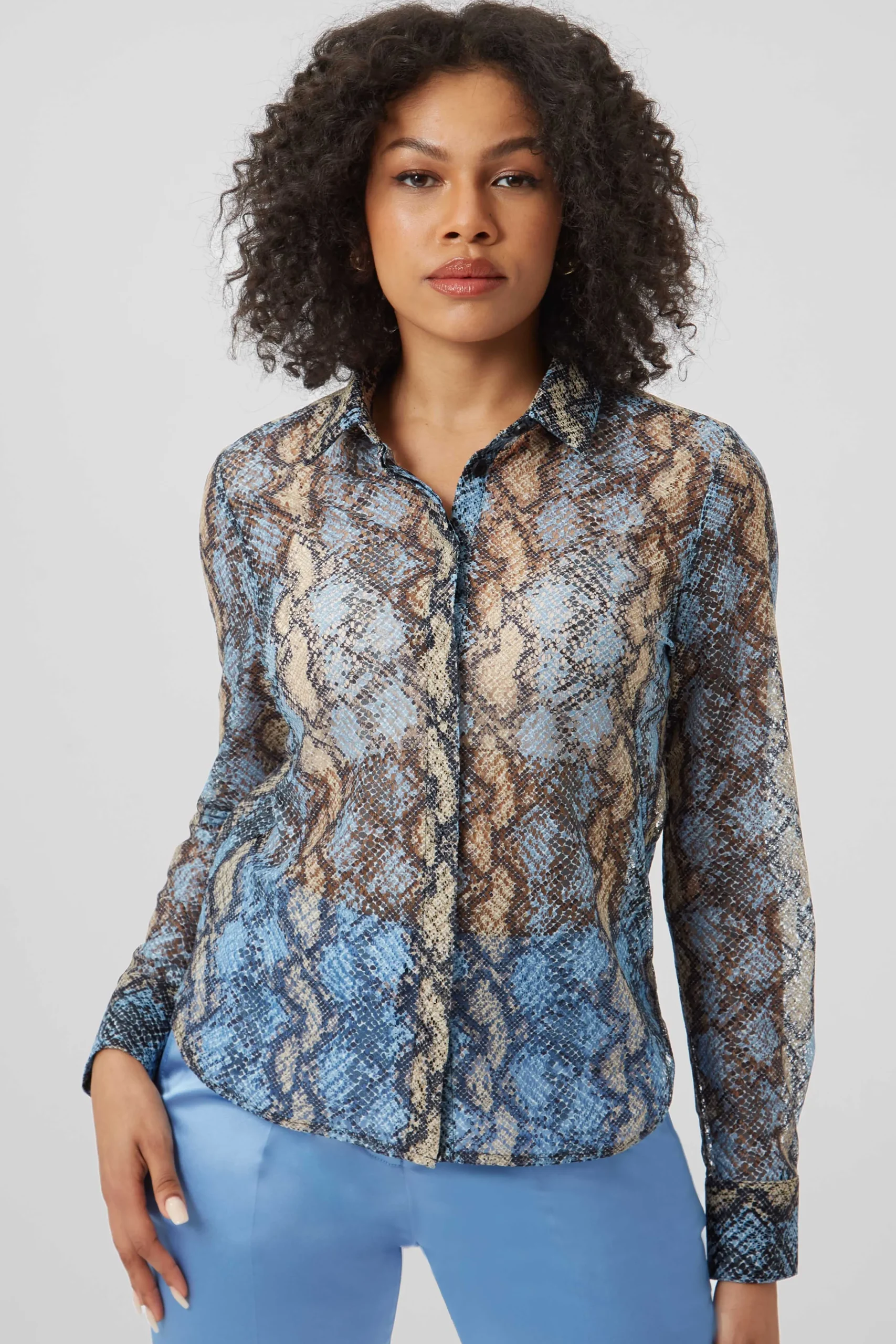 Lopez Skinny Fit Grey Snake Print Shirt