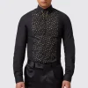 Luizzi Slim Fit Gold Spot Print Black Cotton Shirt
