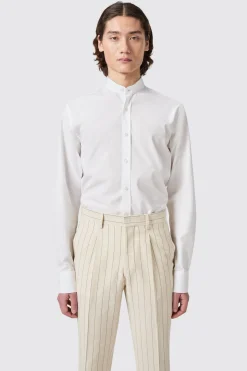 Lyndhurst Slim Fit Grandad Collar White Cotton Shirt