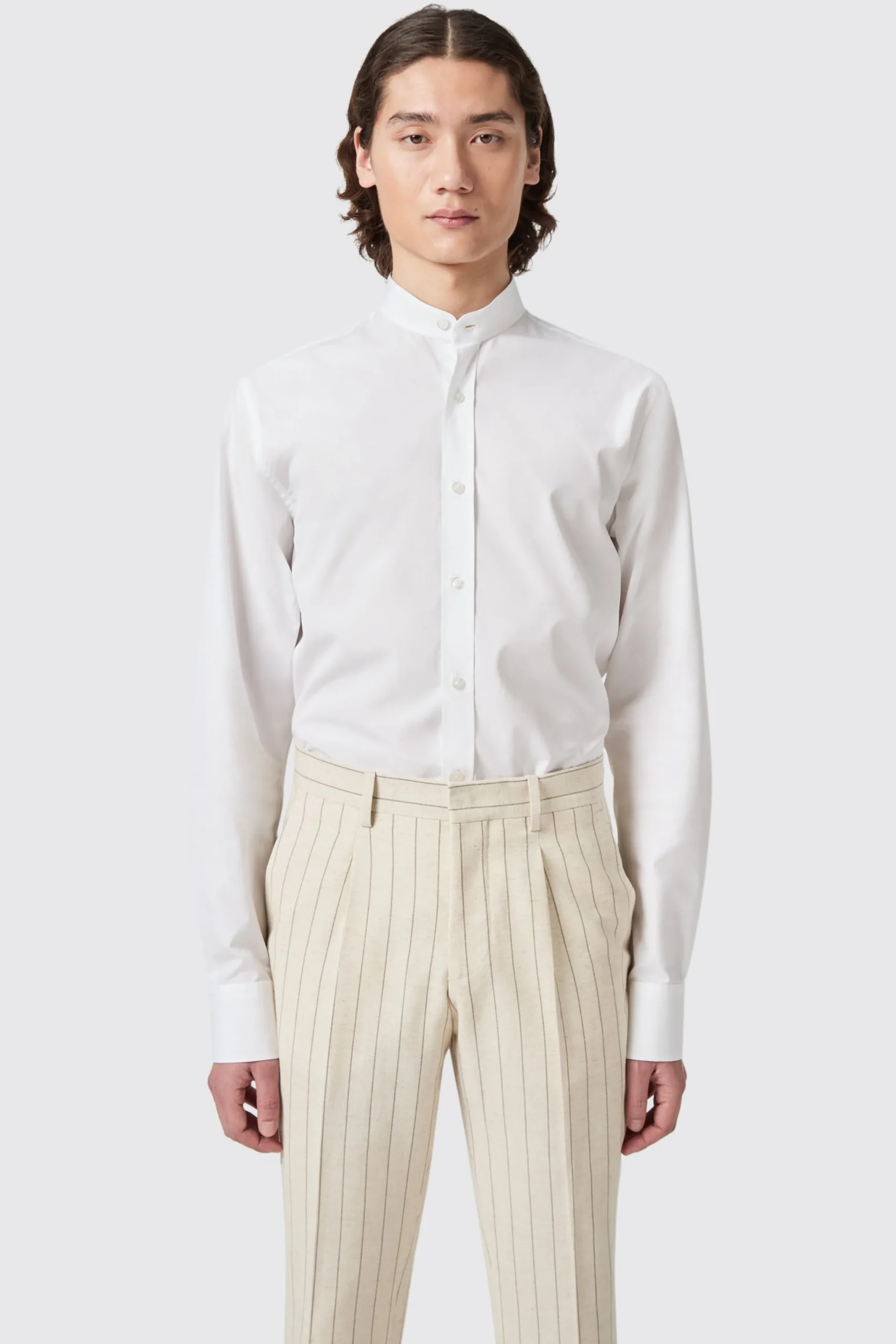 Lyndhurst Slim Fit Grandad Collar White Cotton Shirt