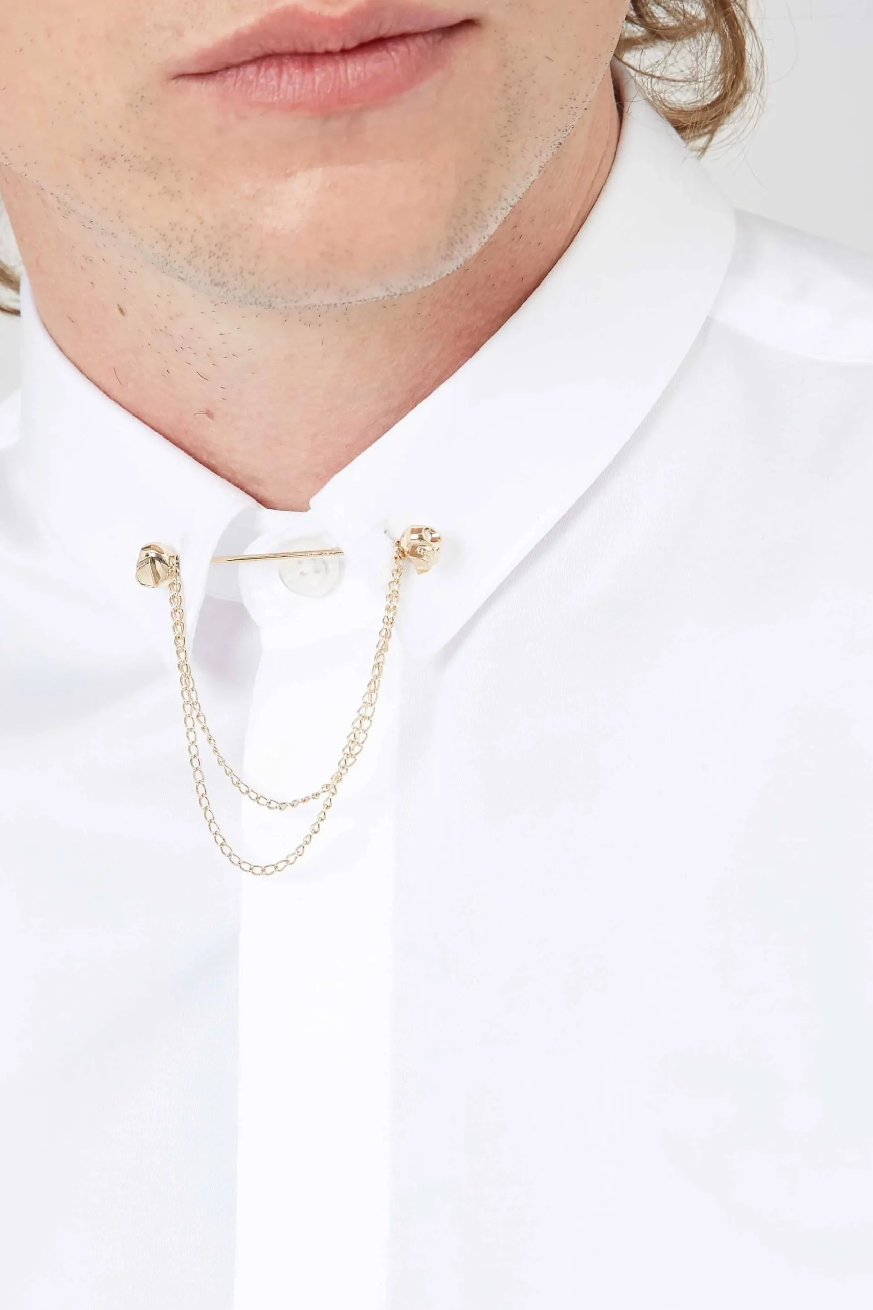 Lynton Skinny Fit White Collar Bar Cotton Shirt