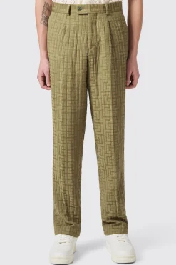 Malacia Oversized Green Jacquard Trousers