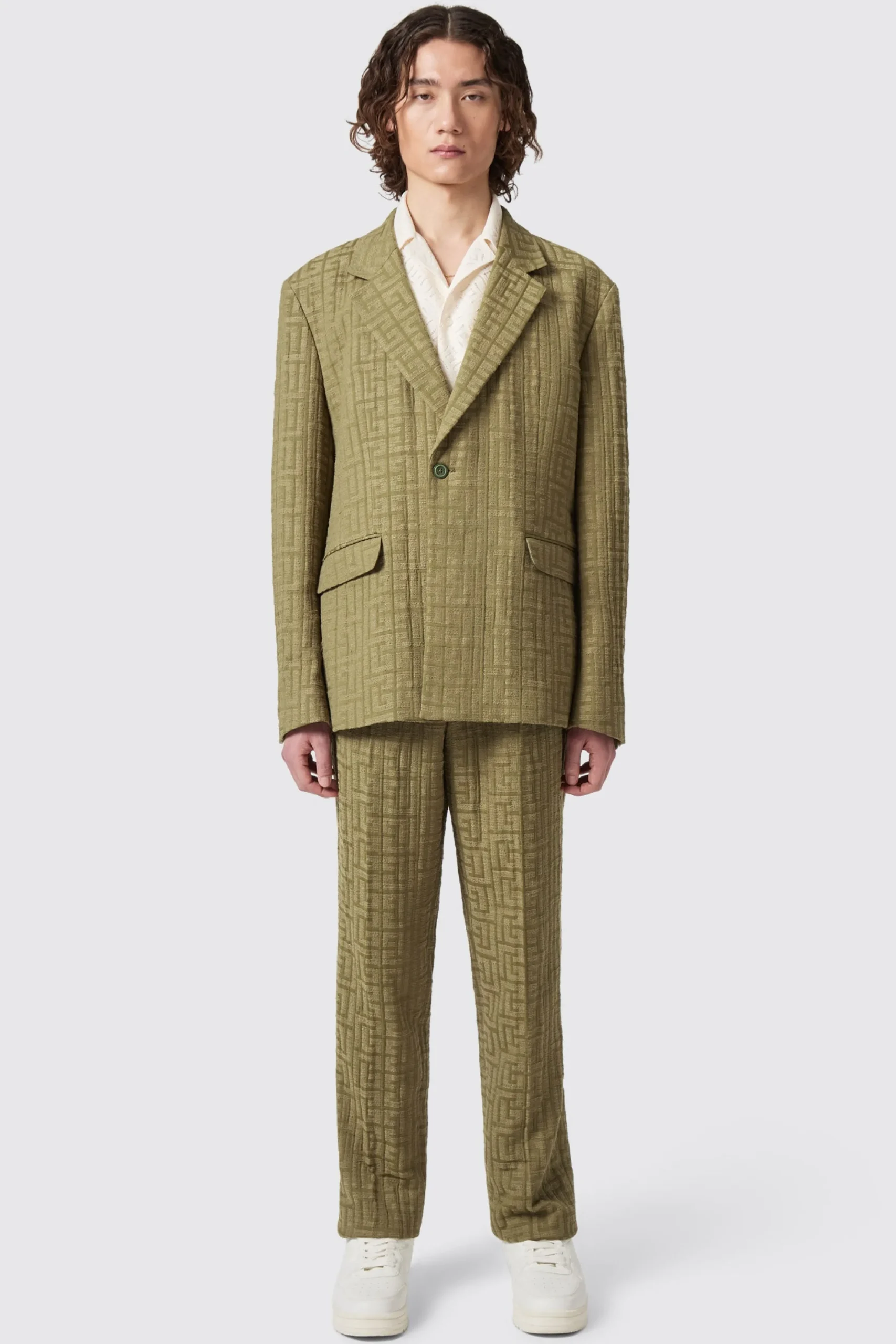 Malacia Oversized Green Jacquard Jacket