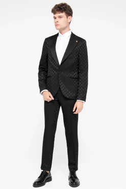 Papatya Slim Fit Black Jacquard Trousers