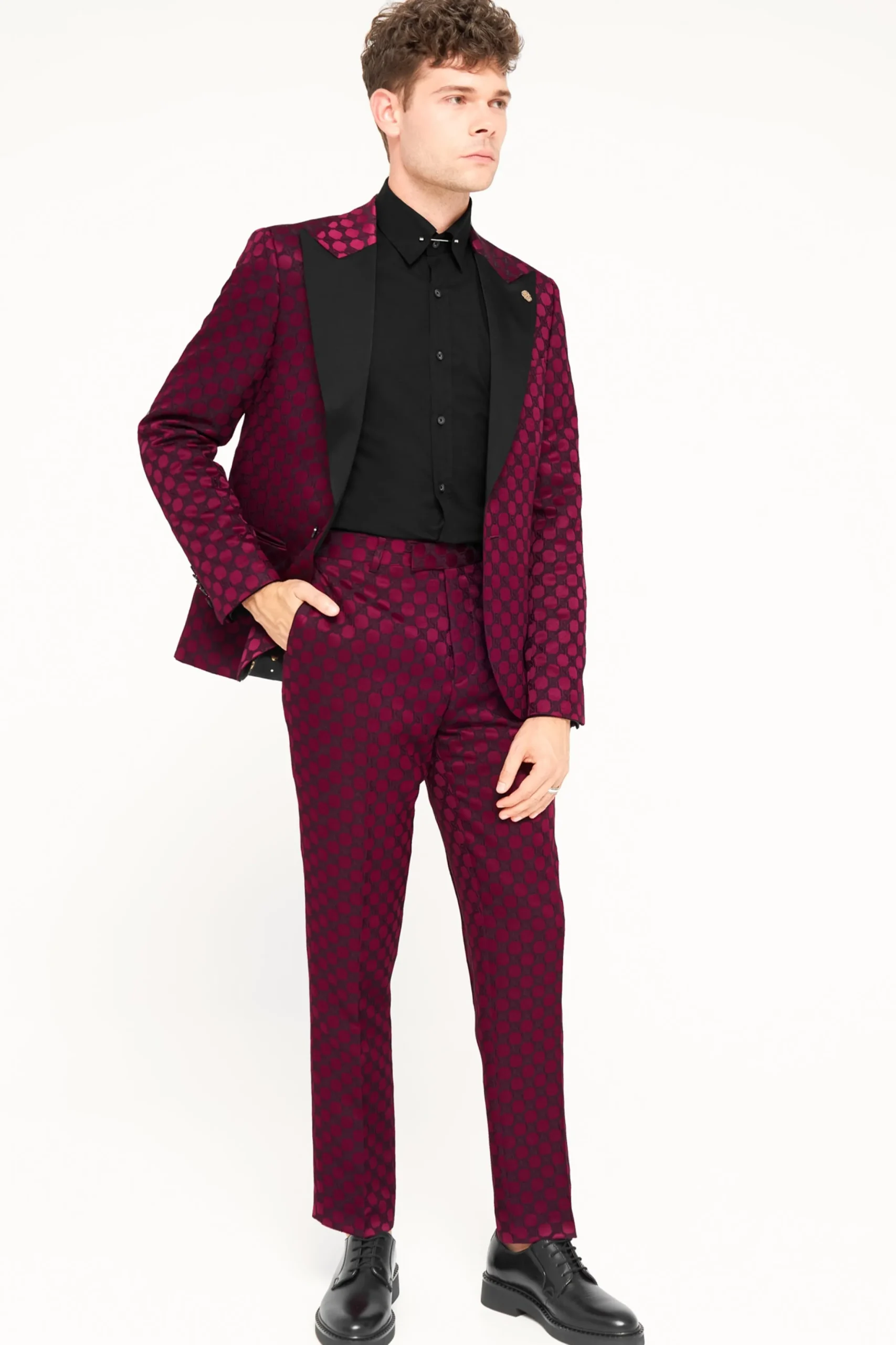 Papatya Slim Fit Burgundy Jacquard Trousers