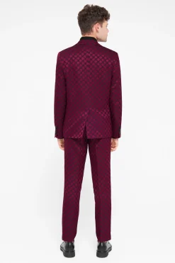 Papatya Slim Fit Burgundy Jacquard Suit
