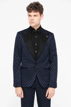 Papatya Slim Fit Navy Jacquard Suit