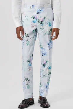 Pickhurst Skinny Fit Blue Floral Cotton Trousers