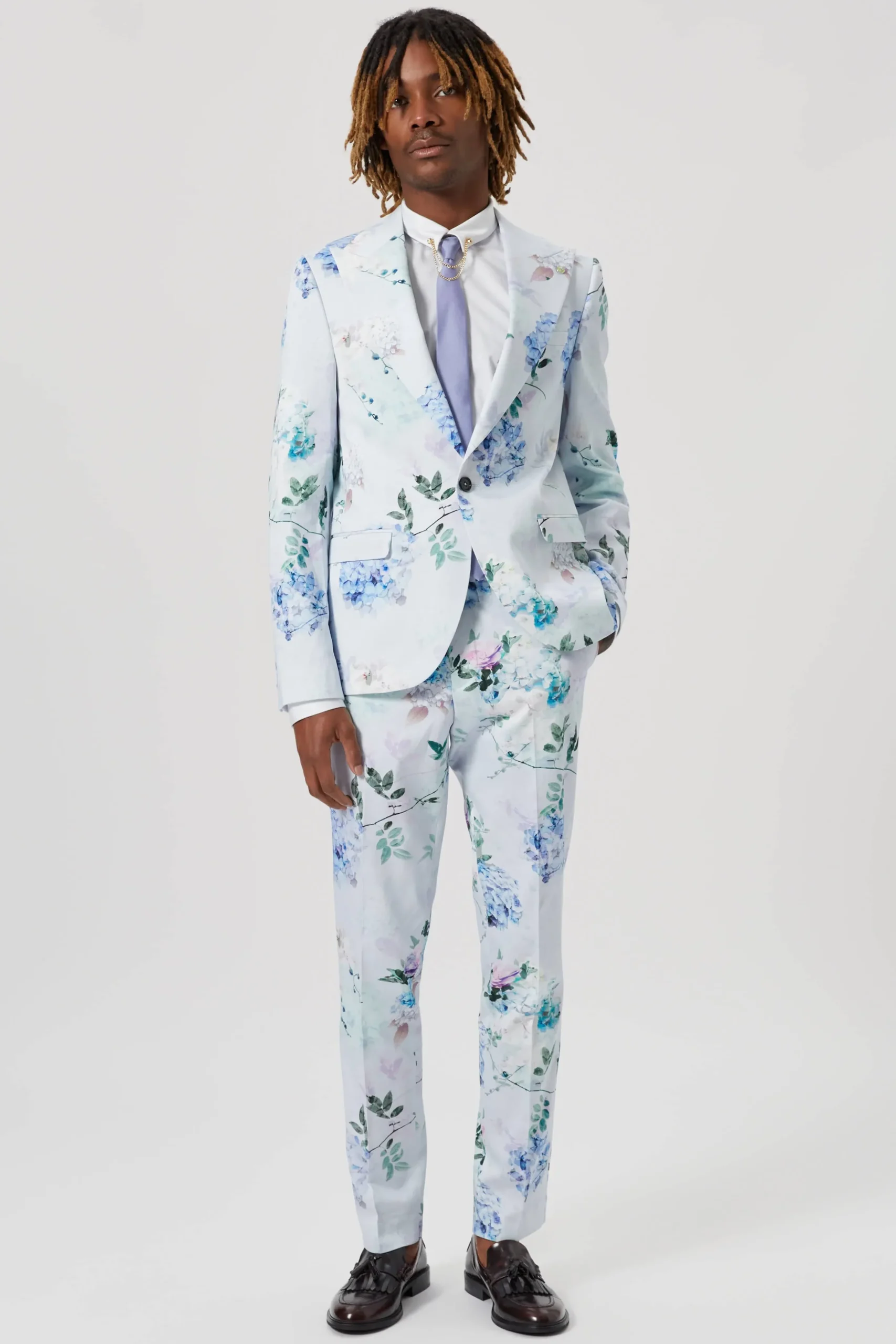 Pickhurst Skinny Fit Blue Floral Cotton Trousers