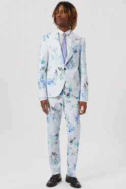 Pickhurst Skinny Fit Blue Floral Cotton Suit