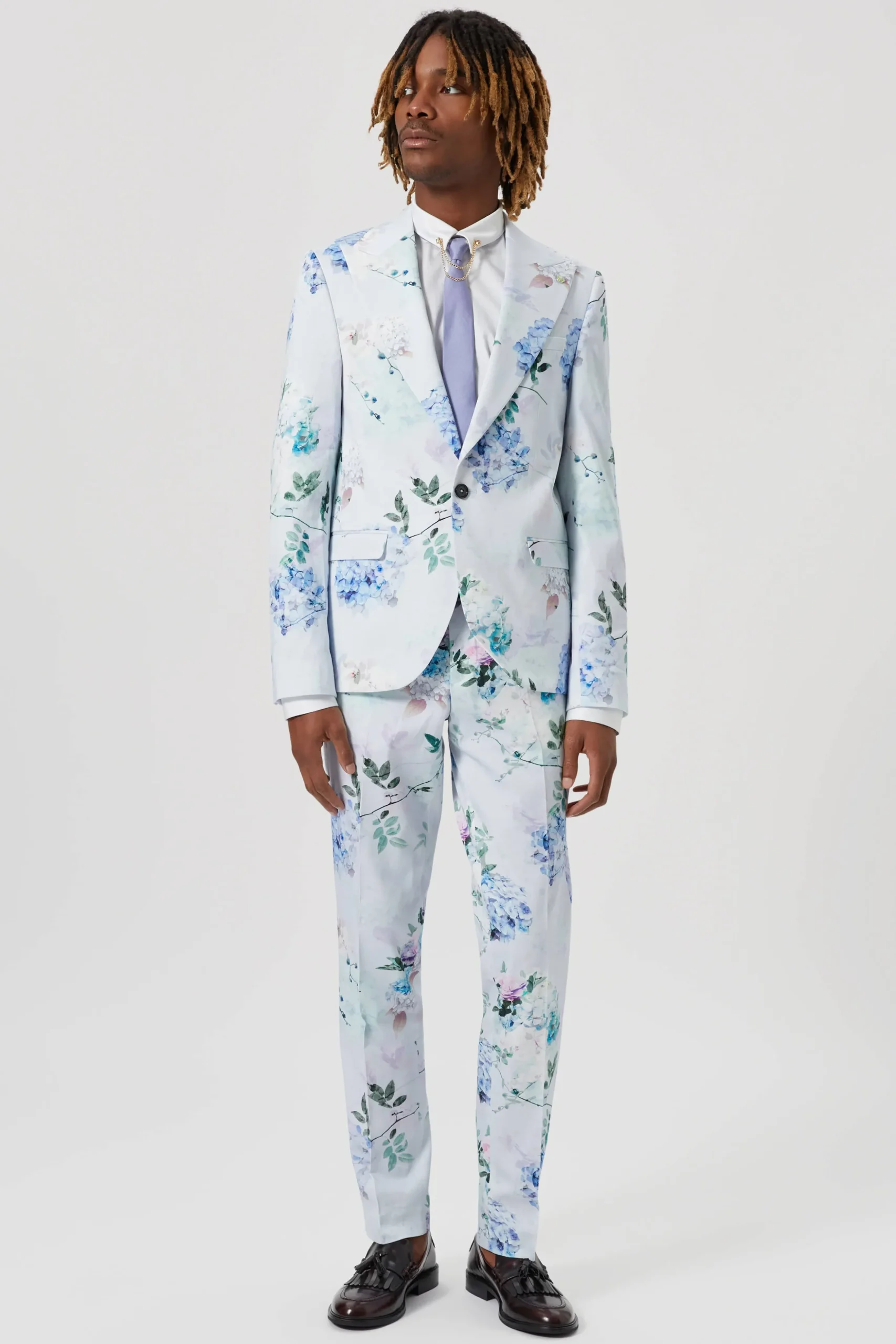 Pickhurst Skinny Fit Blue Floral Cotton Suit