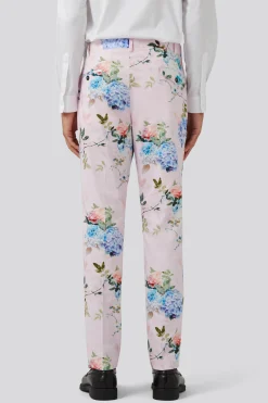 Pickhurst Slim Fit Pink Floral Cotton Trousers