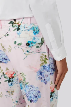 Pickhurst Slim Fit Pink Floral Cotton Trousers