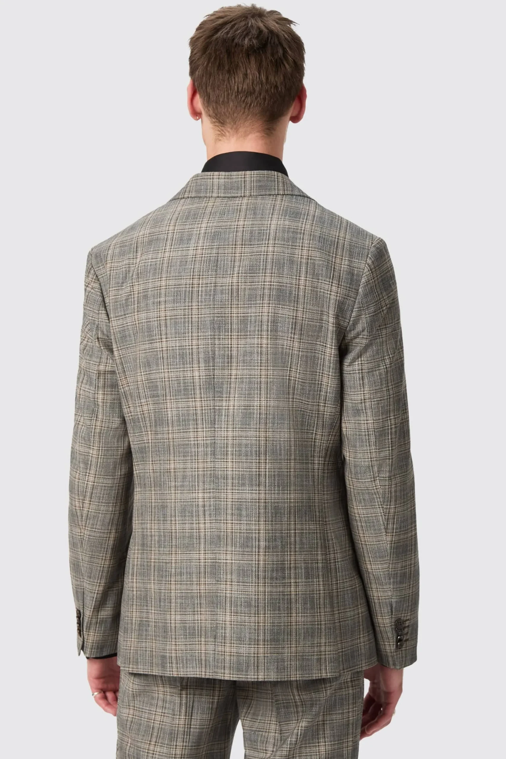 Plunkett Slim Fit Grey Check Double Breasted Jacket