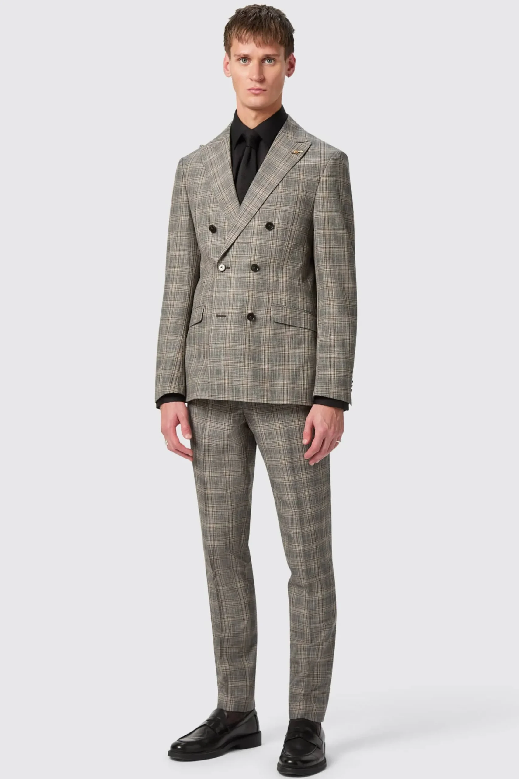 Plunkett Slim Fit Grey Check Double Breasted Jacket