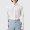 Saunders Slim Fit Grandad Collar White Linen Shirt