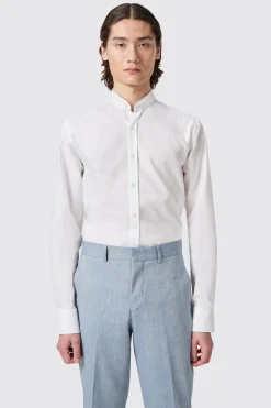 Saunders Slim Fit Grandad Collar White Linen Shirt