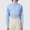 Saunders Slim Fit Grandad Collar Blue Linen Shirt