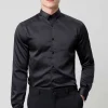 Slinky Slim Fit Black Sateen Shirt