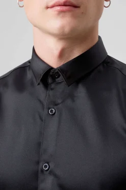 Slinky Slim Fit Black Sateen Shirt