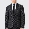 Tiber Skinny Fit Grey Check Tuxedo Jacket