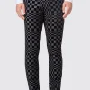 Tiber Skinny Fit Grey Check Tuxedo Trousers