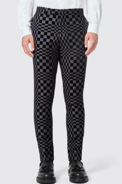 Tiber Skinny Fit Grey Check Tuxedo Trousers