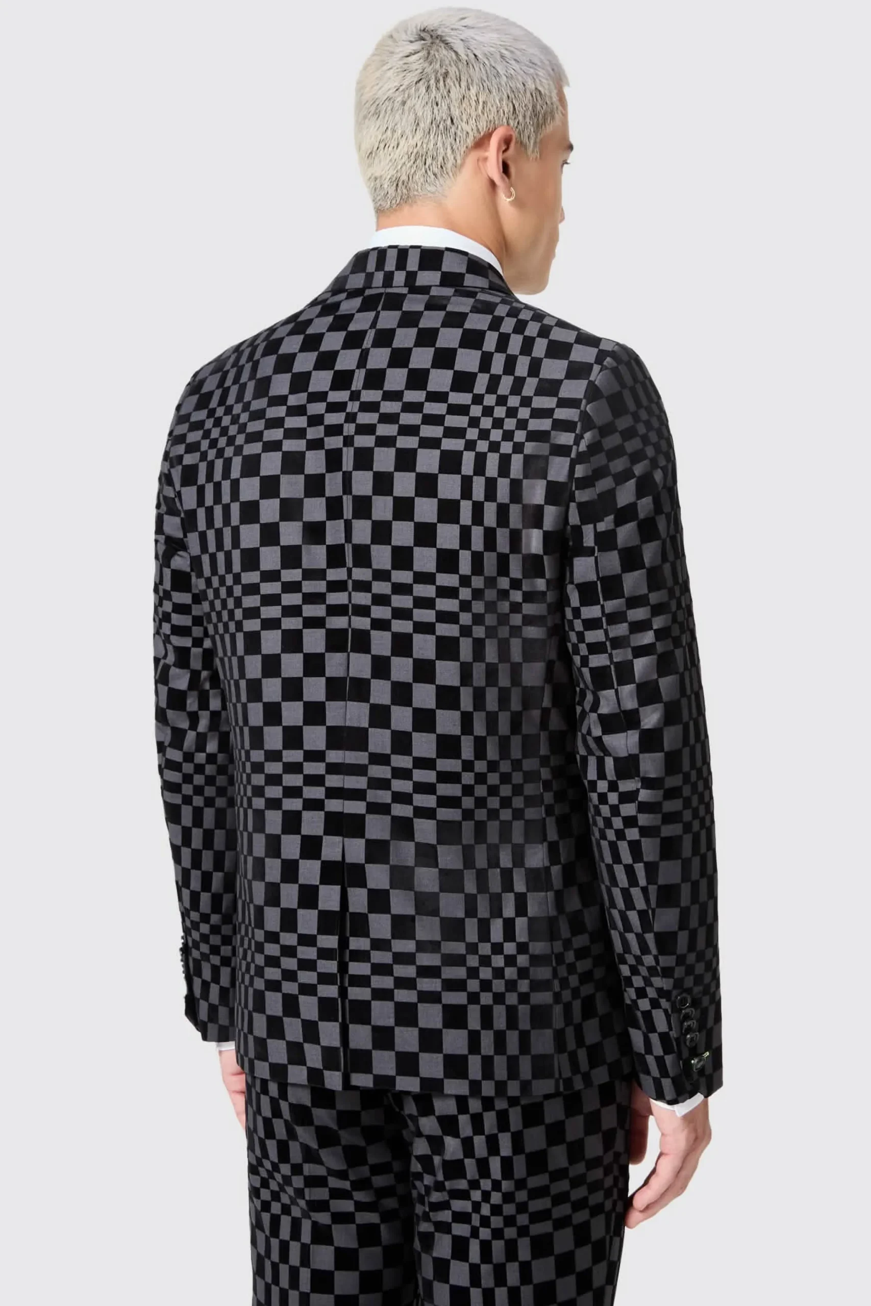 Tiber Skinny Fit Grey Check Tuxedo Suit