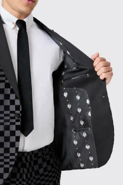 Tiber Skinny Fit Grey Check Tuxedo Jacket