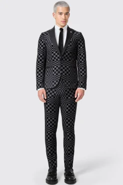 Tiber Skinny Fit Grey Check Tuxedo Jacket