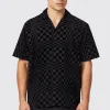 Tiber Slim Fit Black Check Short Sleeve Shirt