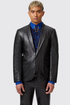Trinity Slim Fit Faux Leather Snakeskin Jacket