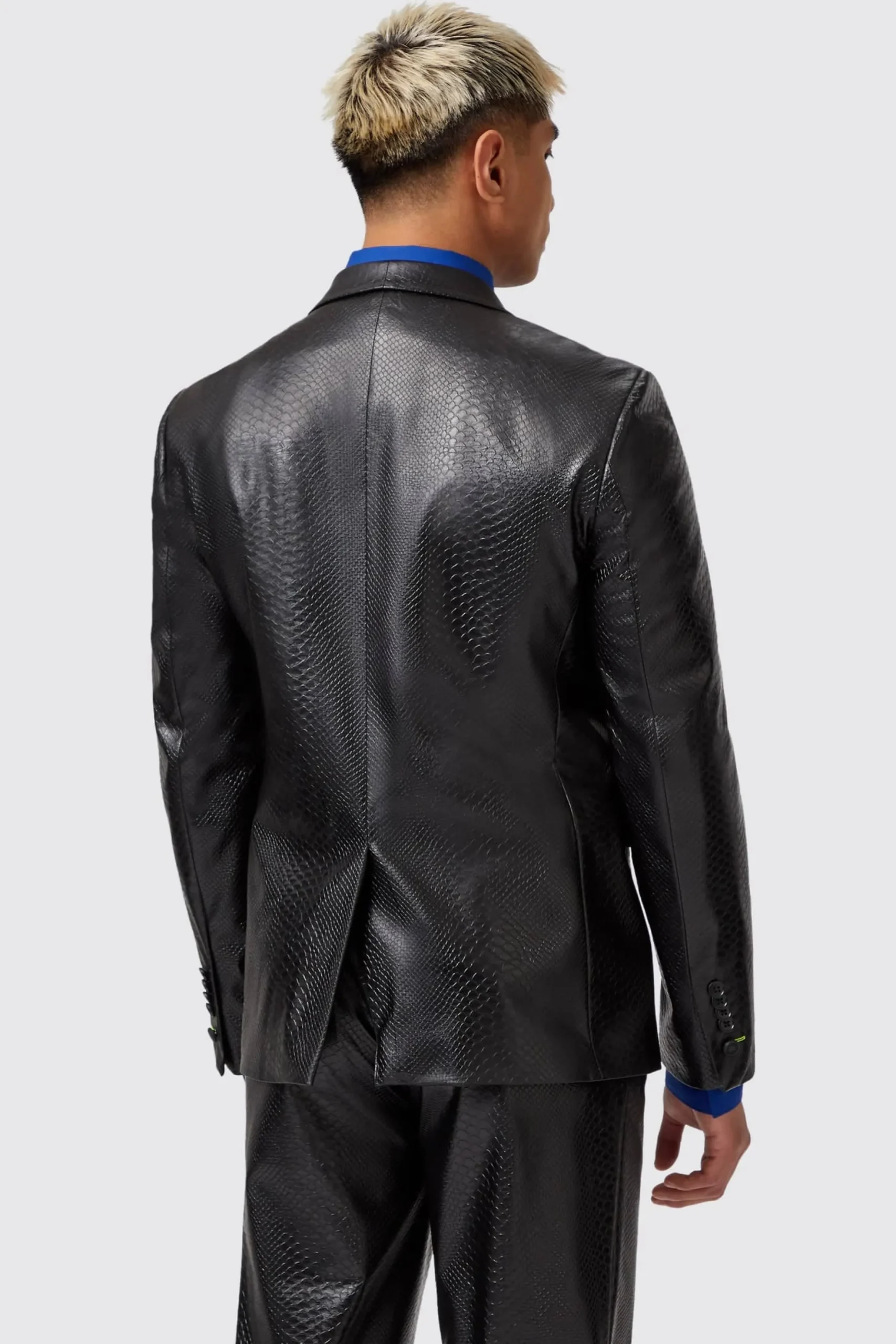 Trinity Slim Fit Faux Leather Snakeskin Jacket