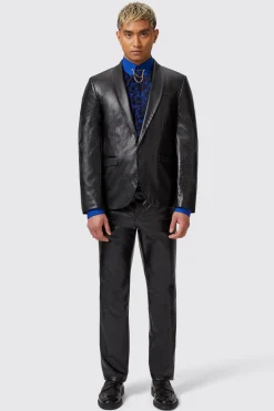 Trinity Slim Fit Faux Leather Snakeskin Trousers