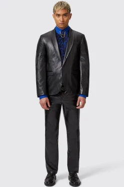 Trinity Slim Fit Faux Leather Snakeskin Jacket