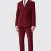 Waugh Slim Fit Burgundy Corduroy Double Breasted Suit