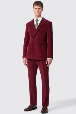 Waugh Slim Fit Burgundy Corduroy Double Breasted Suit