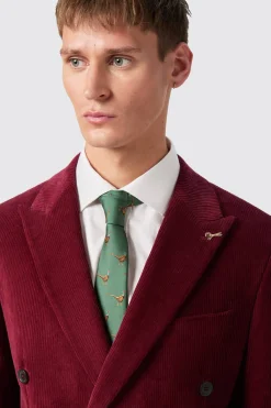 Waugh Slim Fit Burgundy Corduroy Double Breasted Jacket