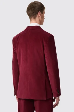 Waugh Slim Fit Burgundy Corduroy Double Breasted Suit