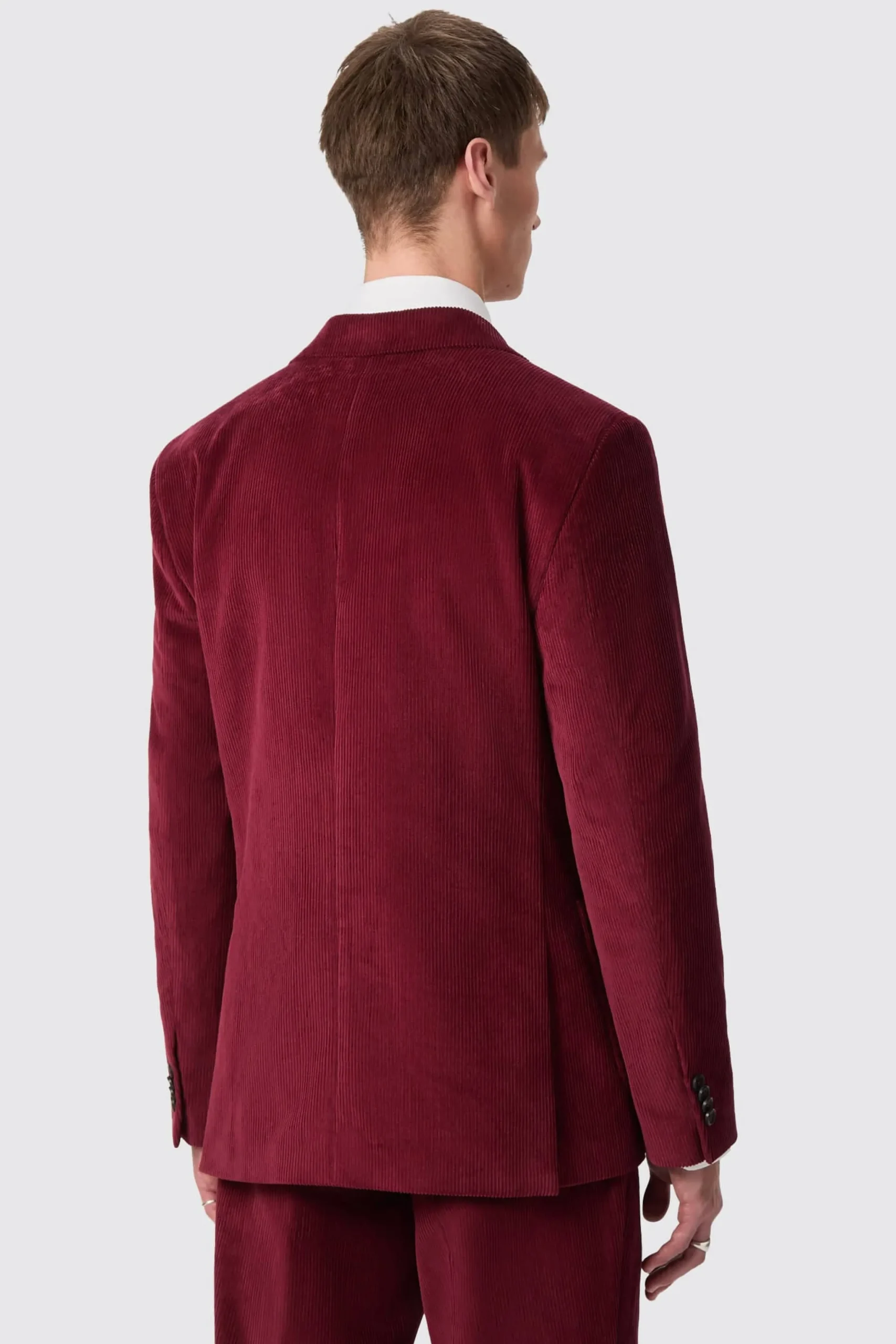 Waugh Slim Fit Burgundy Corduroy Double Breasted Suit