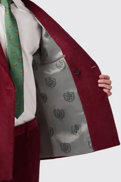 Waugh Slim Fit Burgundy Corduroy Double Breasted Jacket