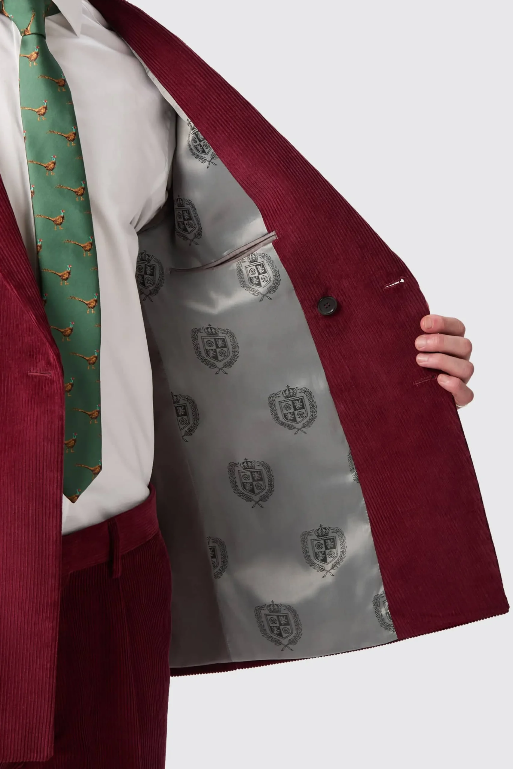 Waugh Slim Fit Burgundy Corduroy Double Breasted Suit