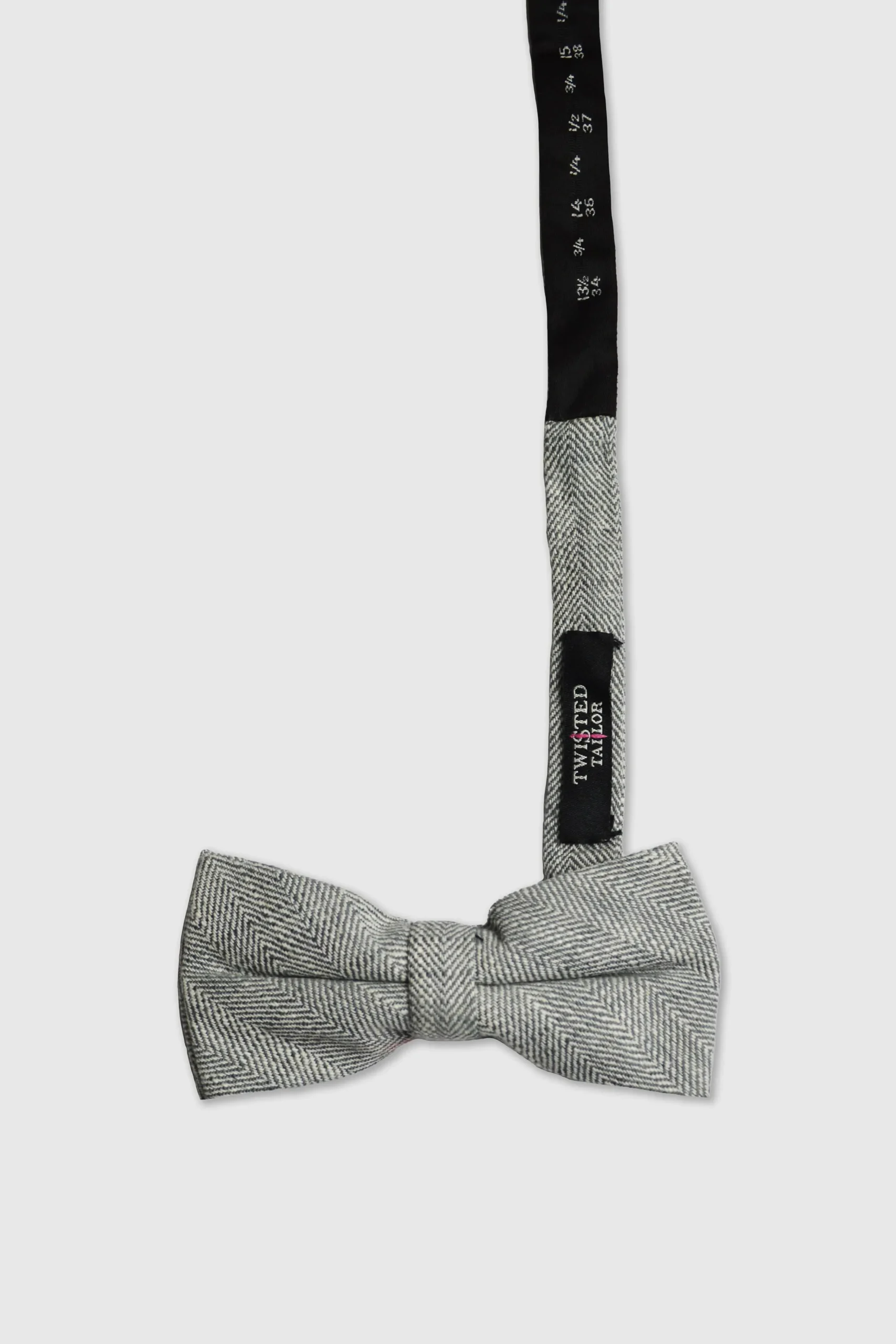 Wheel Grey Herringbone Bow Tie