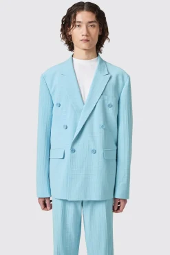 Zidan Oversized Blue Jacquard Double Breasted Suit