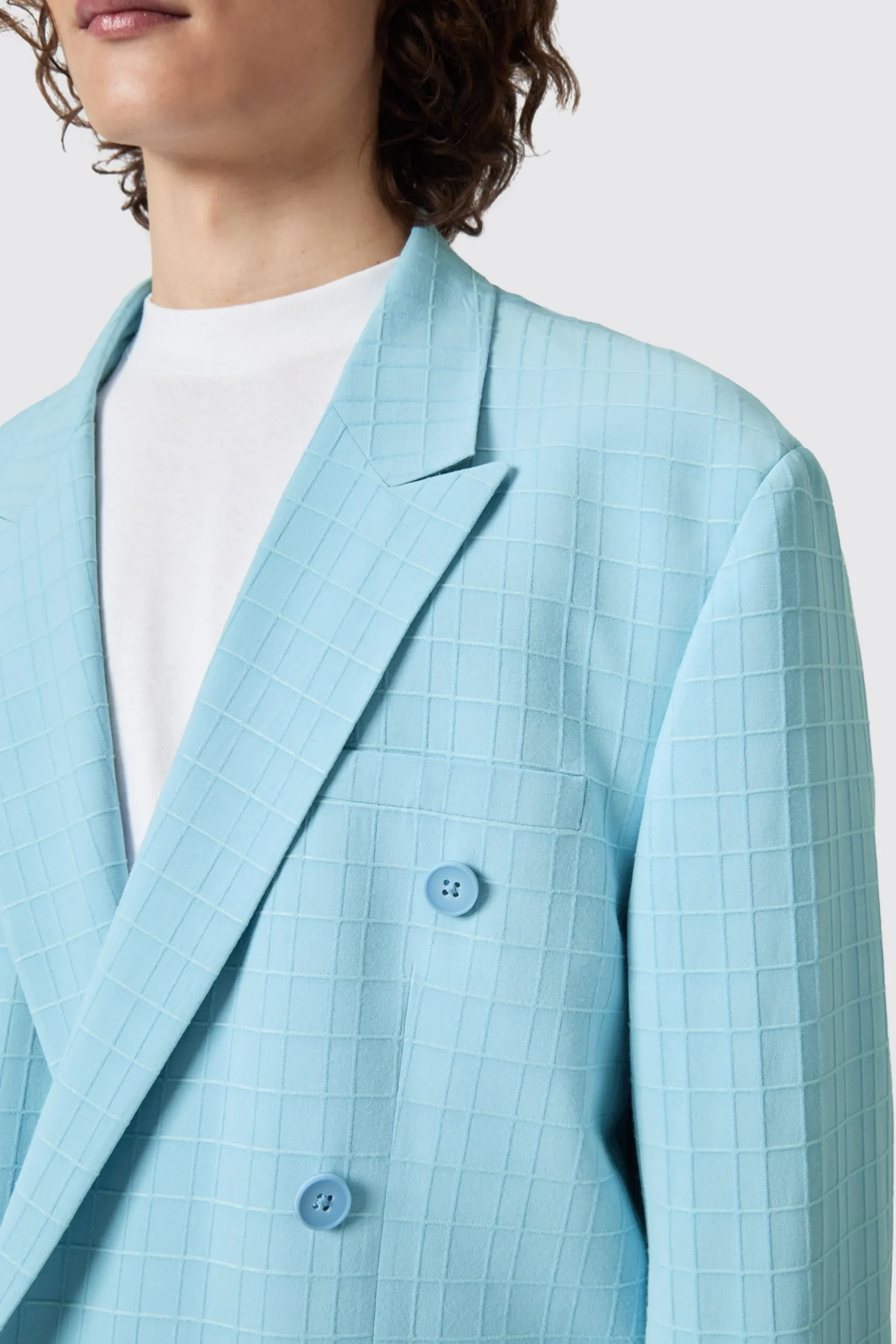 Zidan Oversized Blue Jacquard Double Breasted Jacket