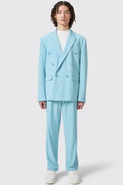 Zidan Oversized Blue Jacquard Trousers