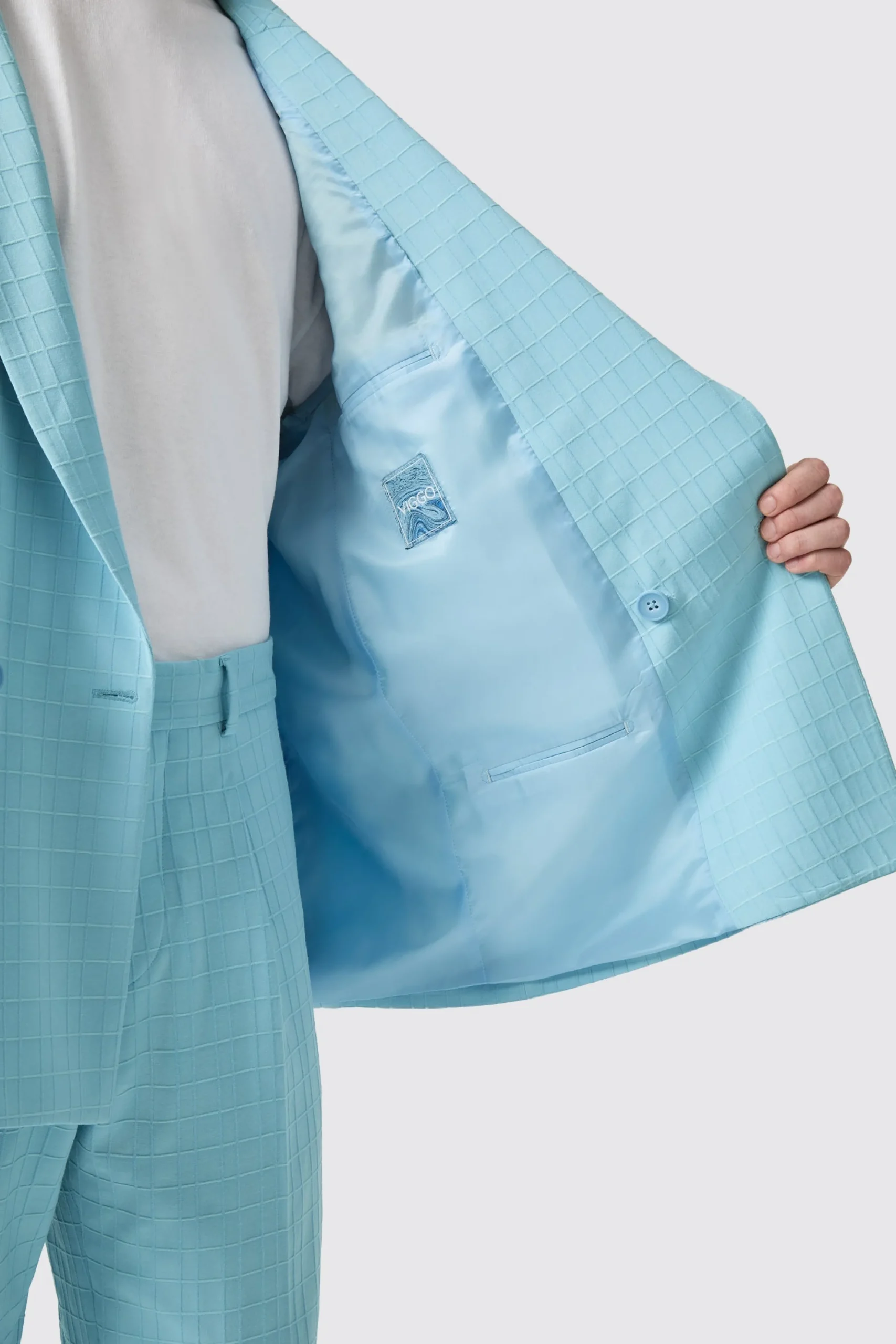 Zidan Oversized Blue Jacquard Double Breasted Suit